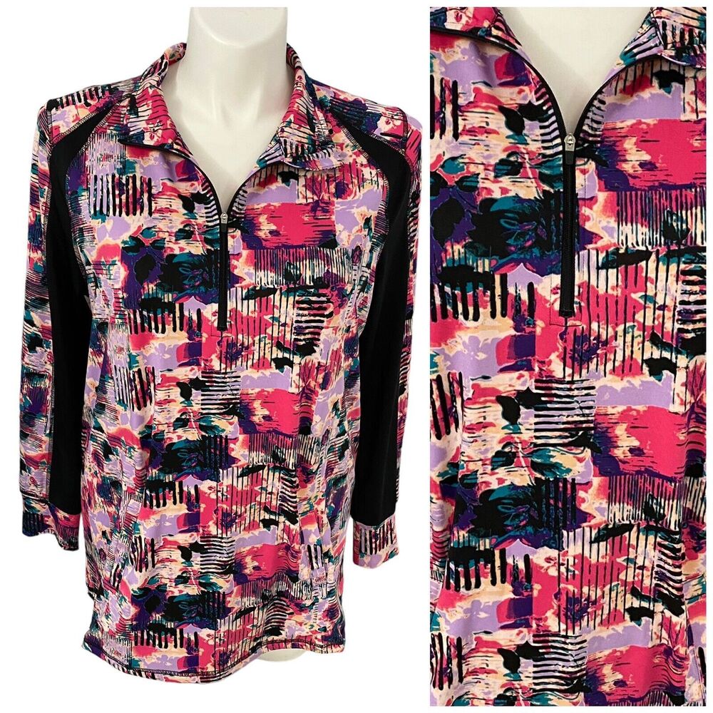 CJ Banks Top Womens 1x Athleisure Knit Pink 1/4 Zip Long Sleeve Gym Sporty